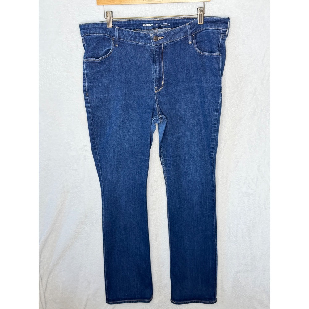 Old Navy Women 18 Blue Wow Boot-Cut Mid-Rise Dark Wash Stretch Denim Jeans